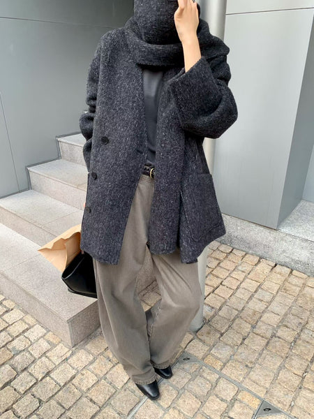 Double Breasted Collarless Handmade Wool Coat With Scarf (11-13Dec $1088, 之後批發價$1288）