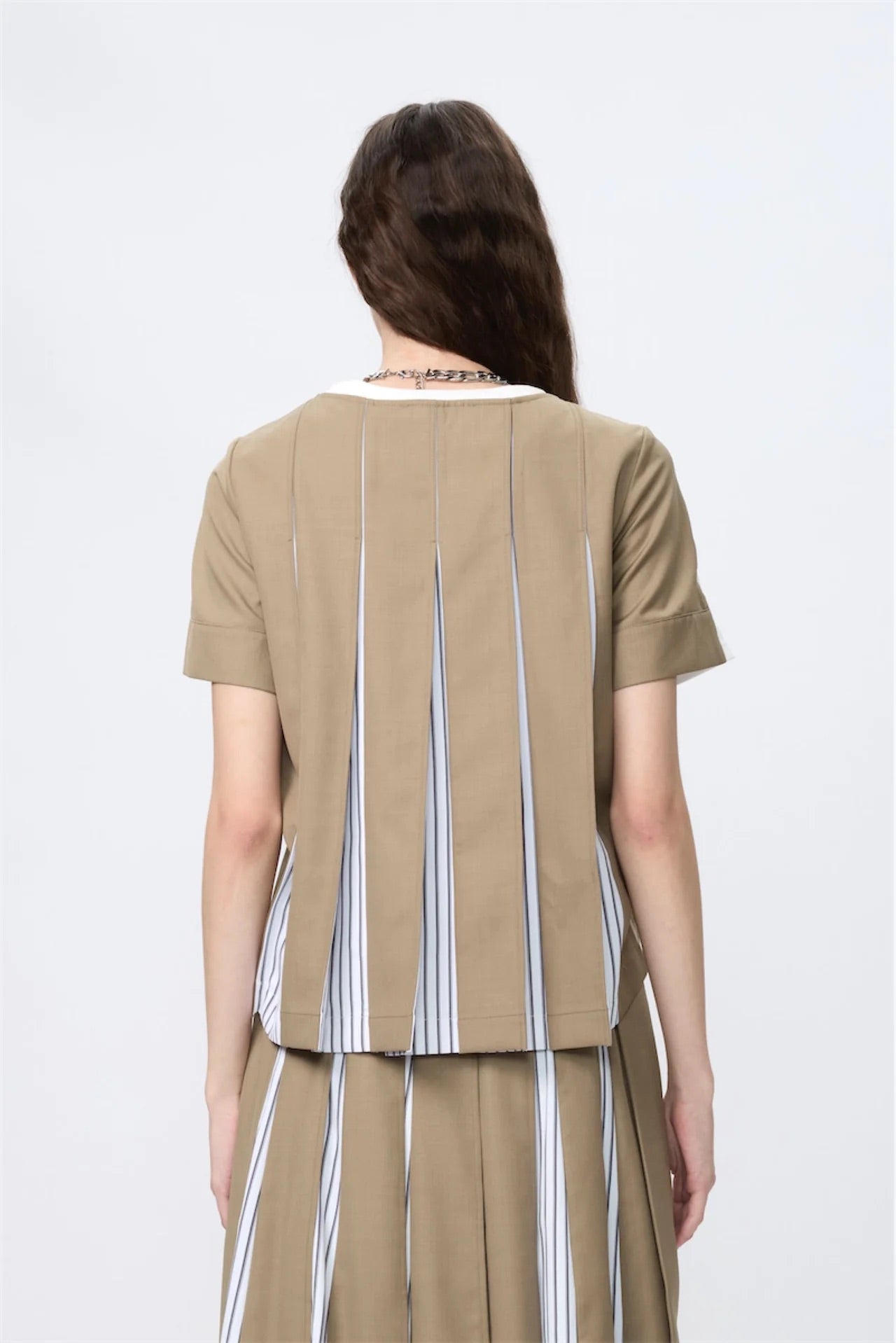 Premium Wool Shirting Block-Pleated Top (White)