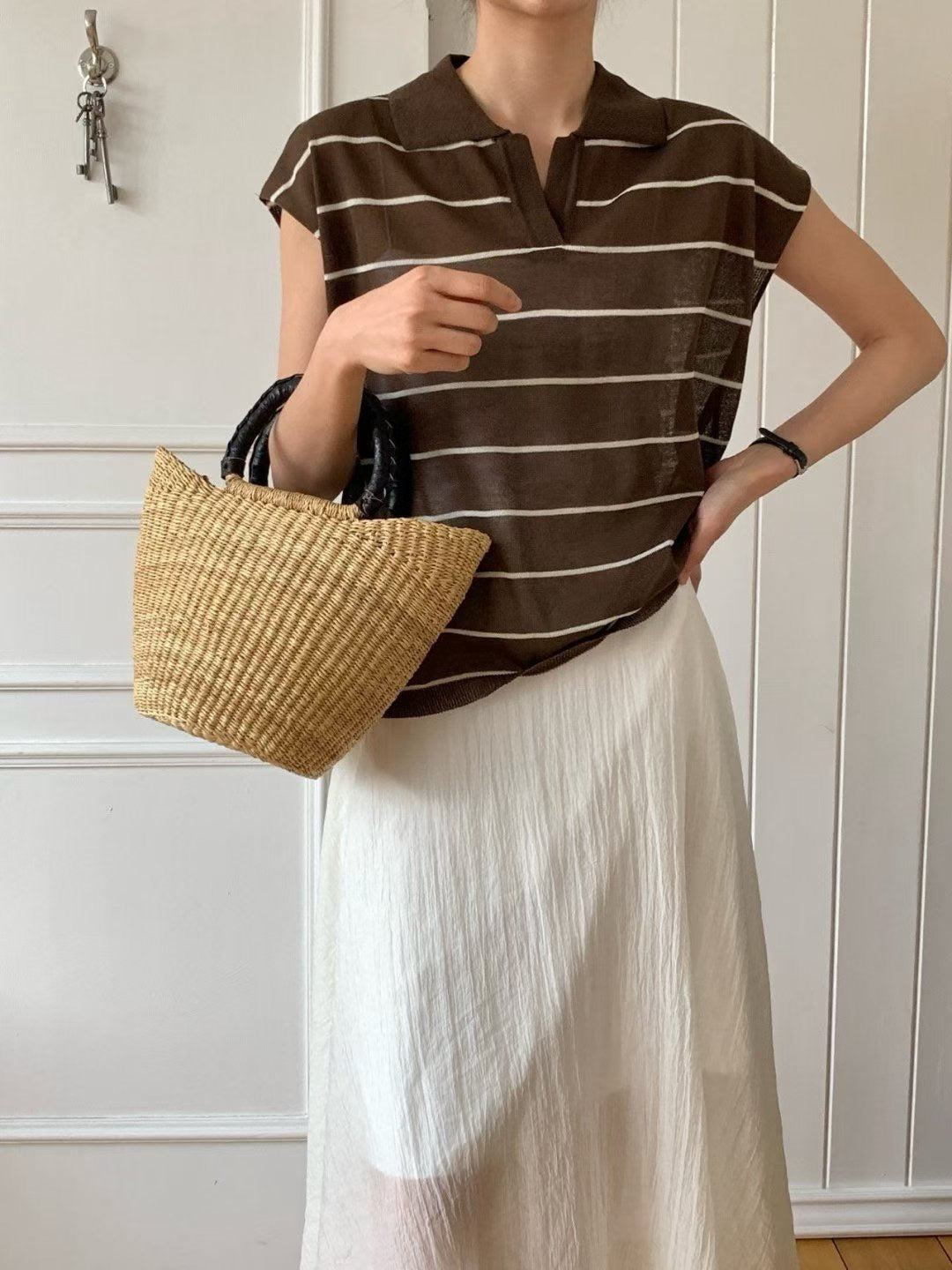Essential Open Collar Stripe Polo Knit Top (限時超抵快閃價$268至今晚23:59, 19-20Jul 超抵價$298, 之後批發價$348)