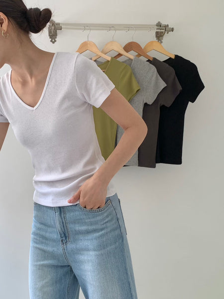 V Neck Ribbed Tee (加購$168)