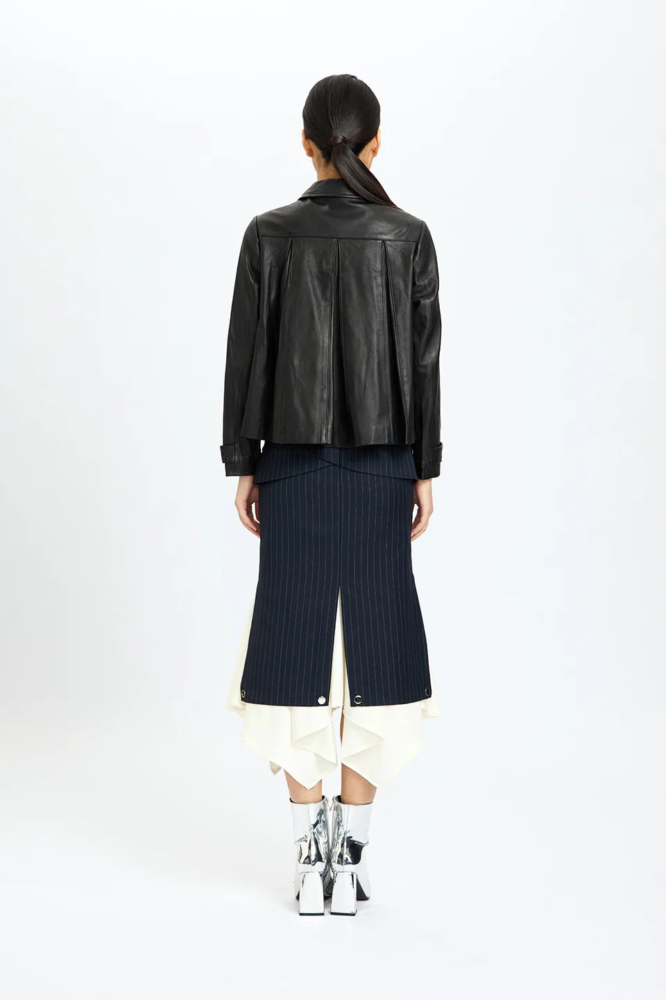 Leather Short Pleated Flare Jacket