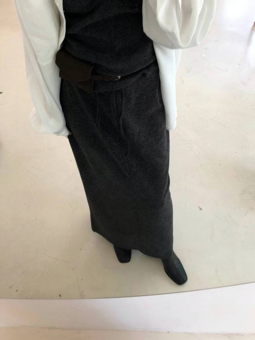 drawstring Long Wool Skirt