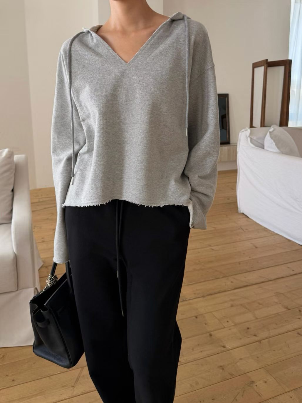 V Neck Boxy Hoodies