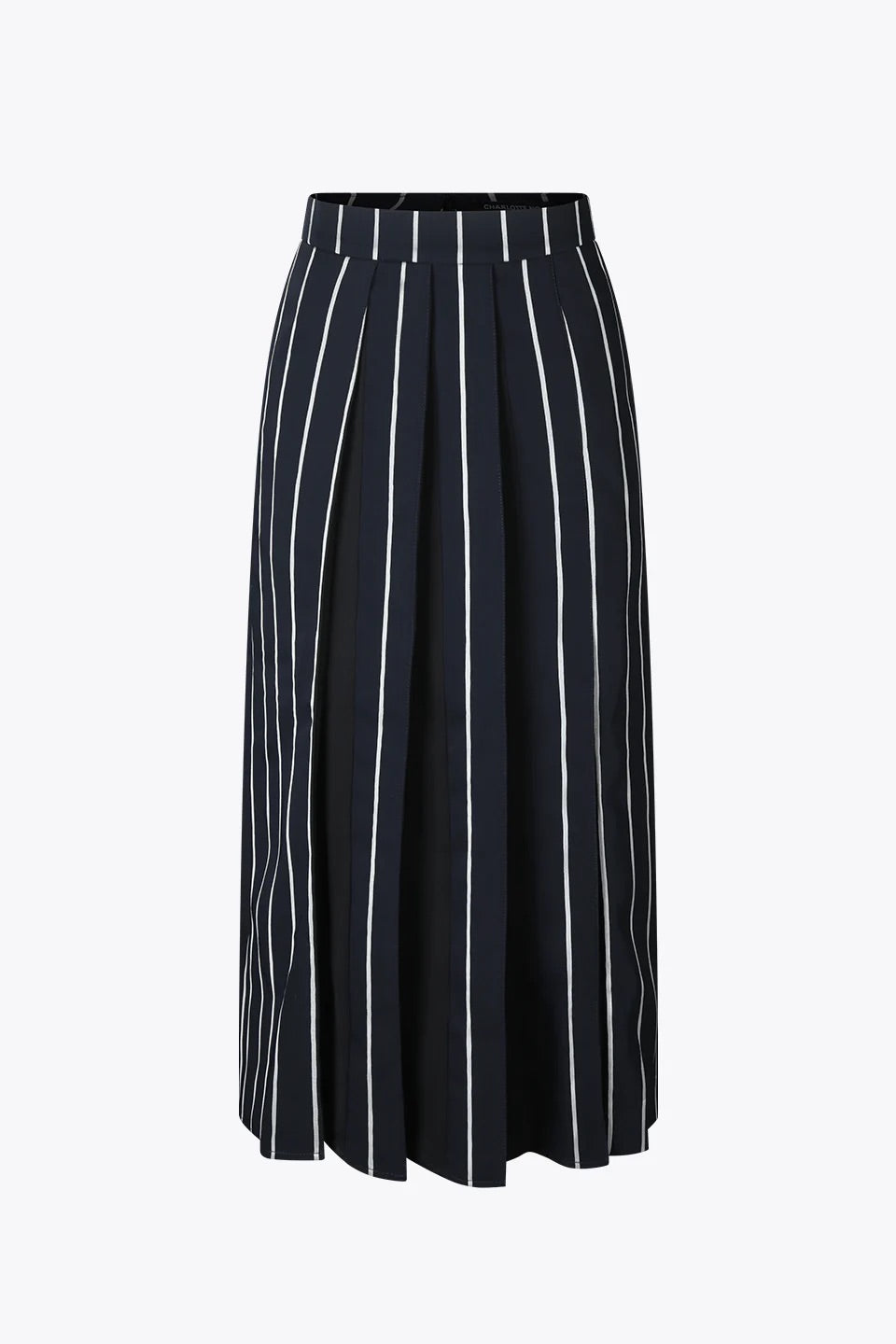 Eyelet Slits Block-Pleated Stripe Skirt