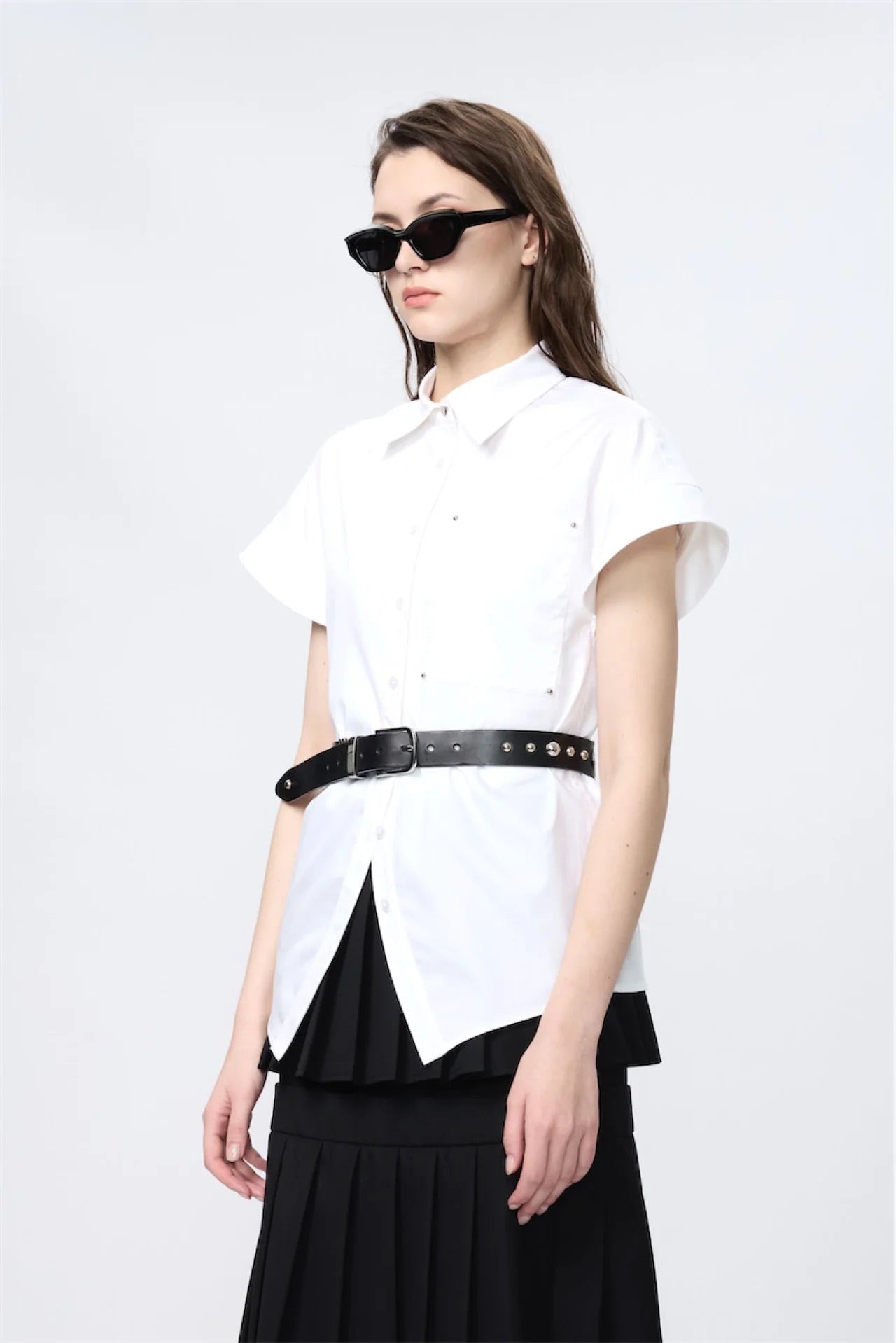 Stud V-Hemline Sleeveless Shirt