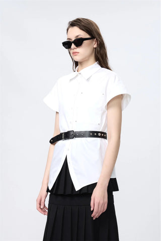 Stud V-Hemline Sleeveless Shirt