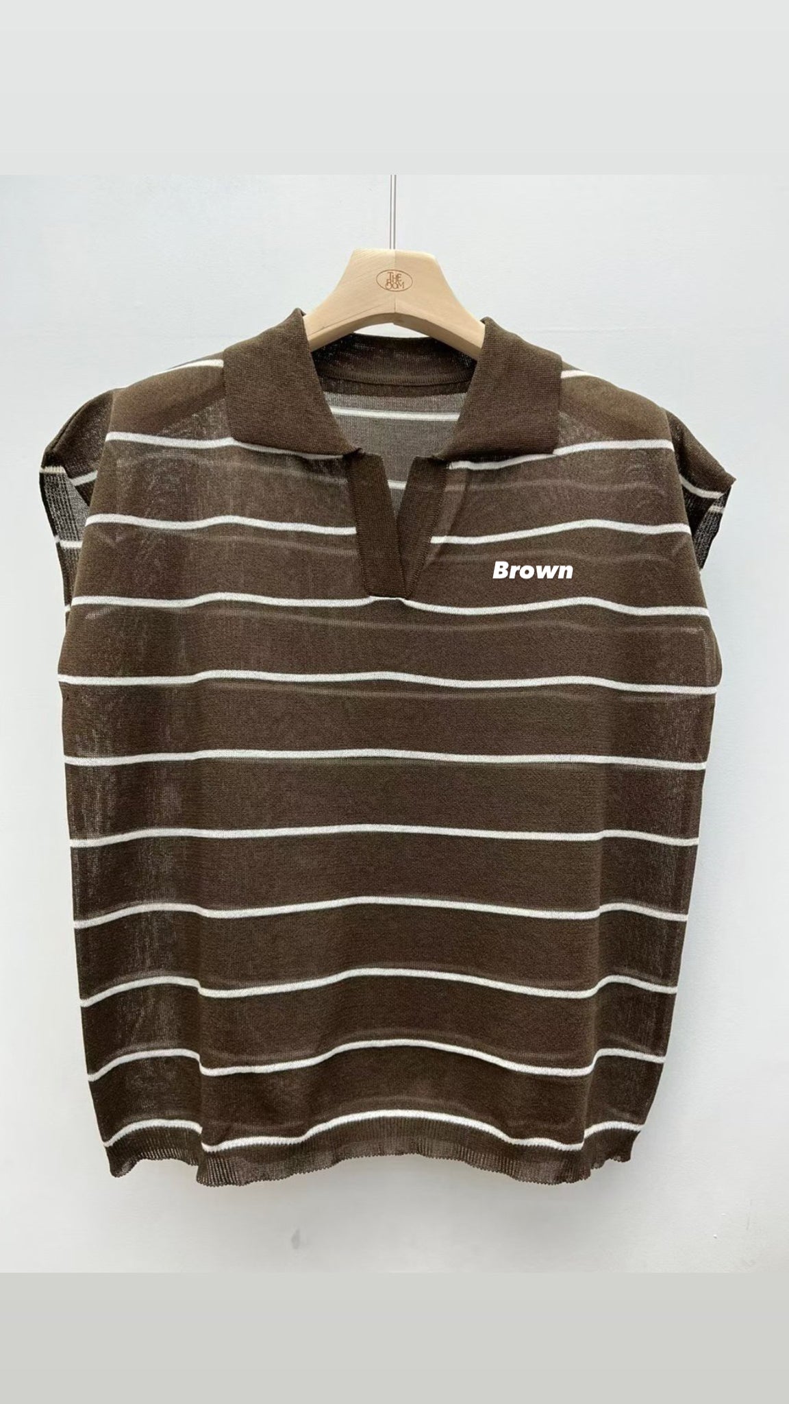 Essential Open Collar Stripe Polo Knit Top (限時超抵快閃價$268至今晚23:59, 19-20Jul 超抵價$298, 之後批發價$348)