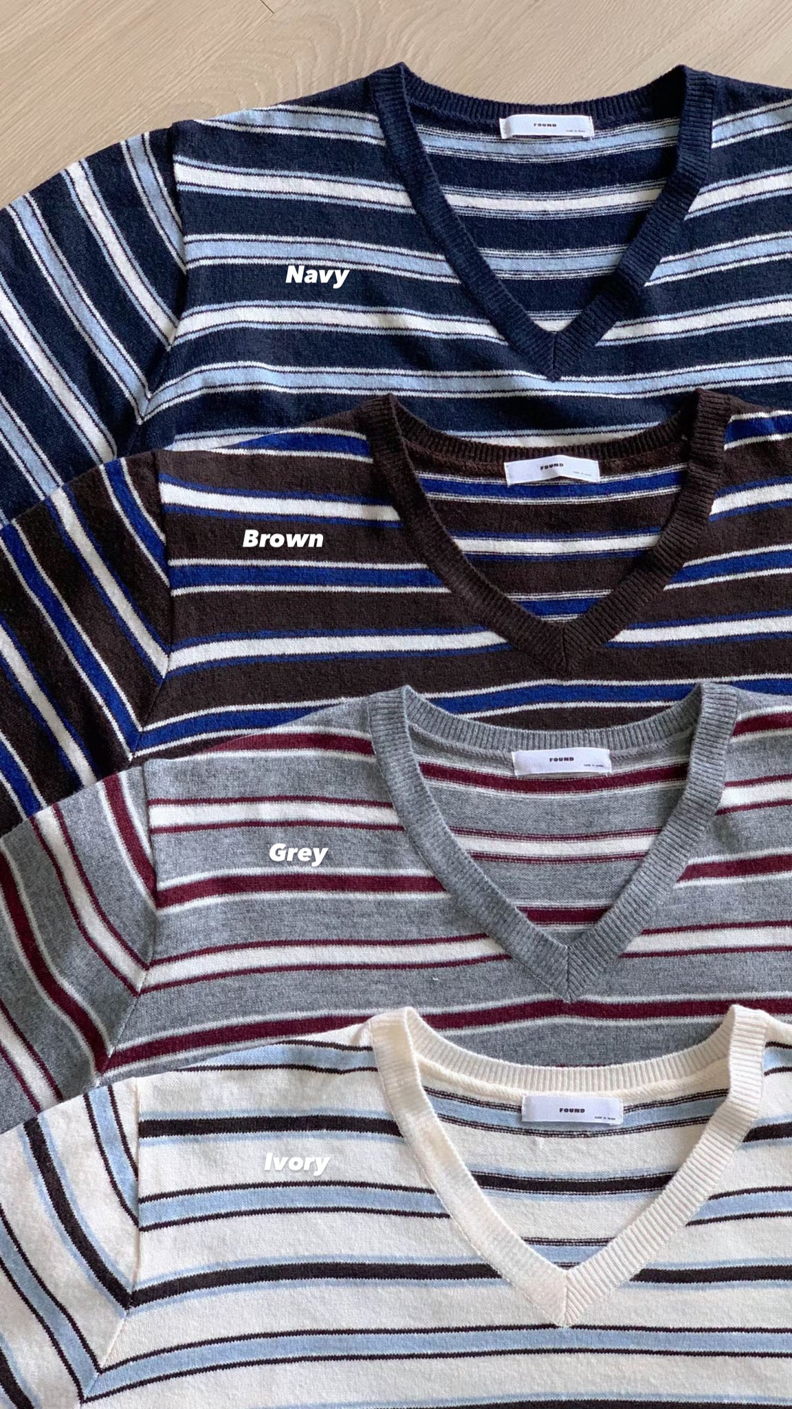 Nice Colour Mix V Neck Stripe Knit Pullover