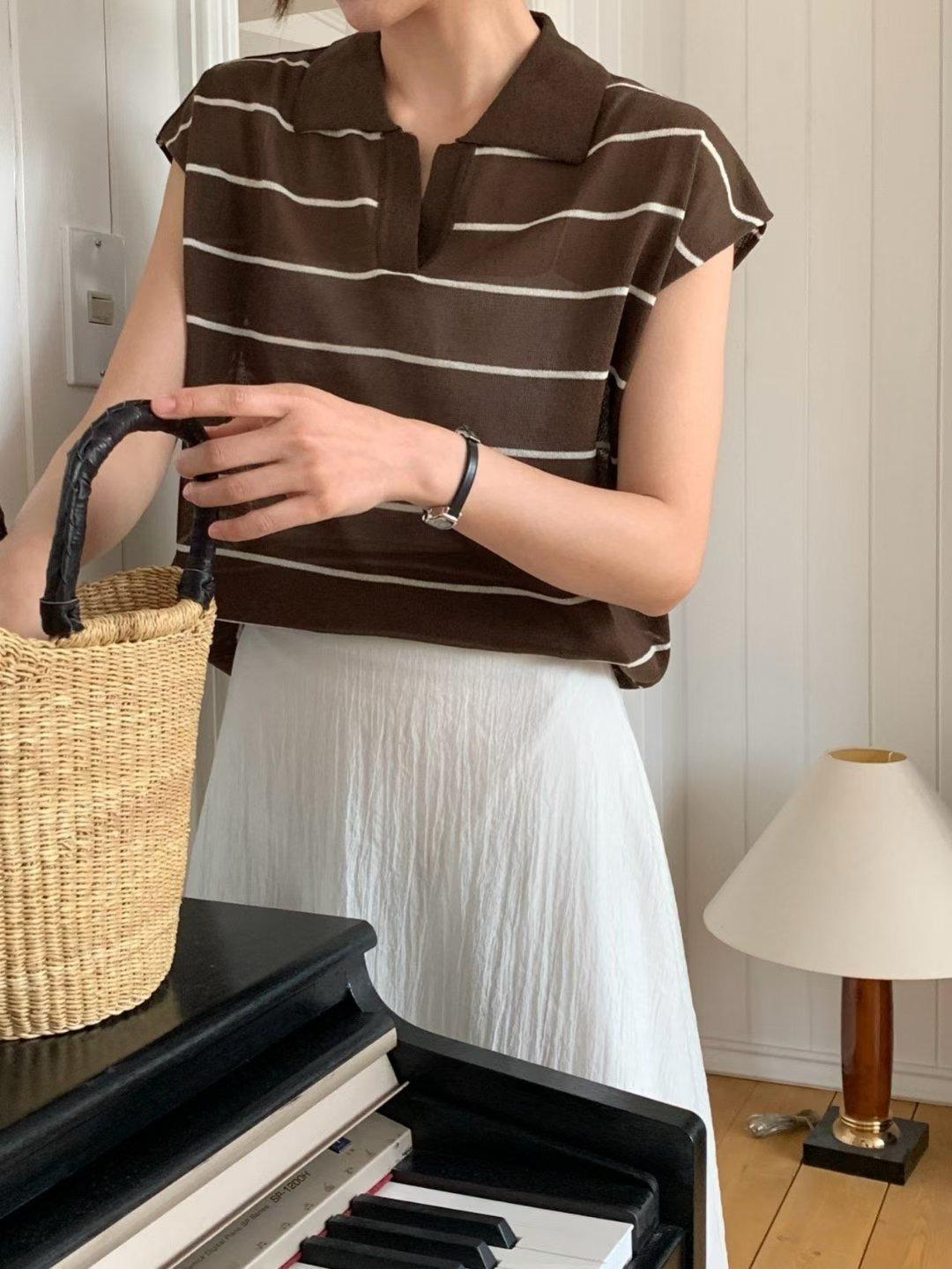 Essential Open Collar Stripe Polo Knit Top (限時超抵快閃價$268至今晚23:59, 19-20Jul 超抵價$298, 之後批發價$348)