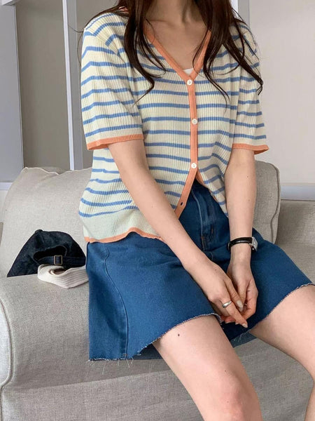 Nice Colour Match Short Sleeve stripe Cardigan (20-22Mar 268, 之後批發價$298）