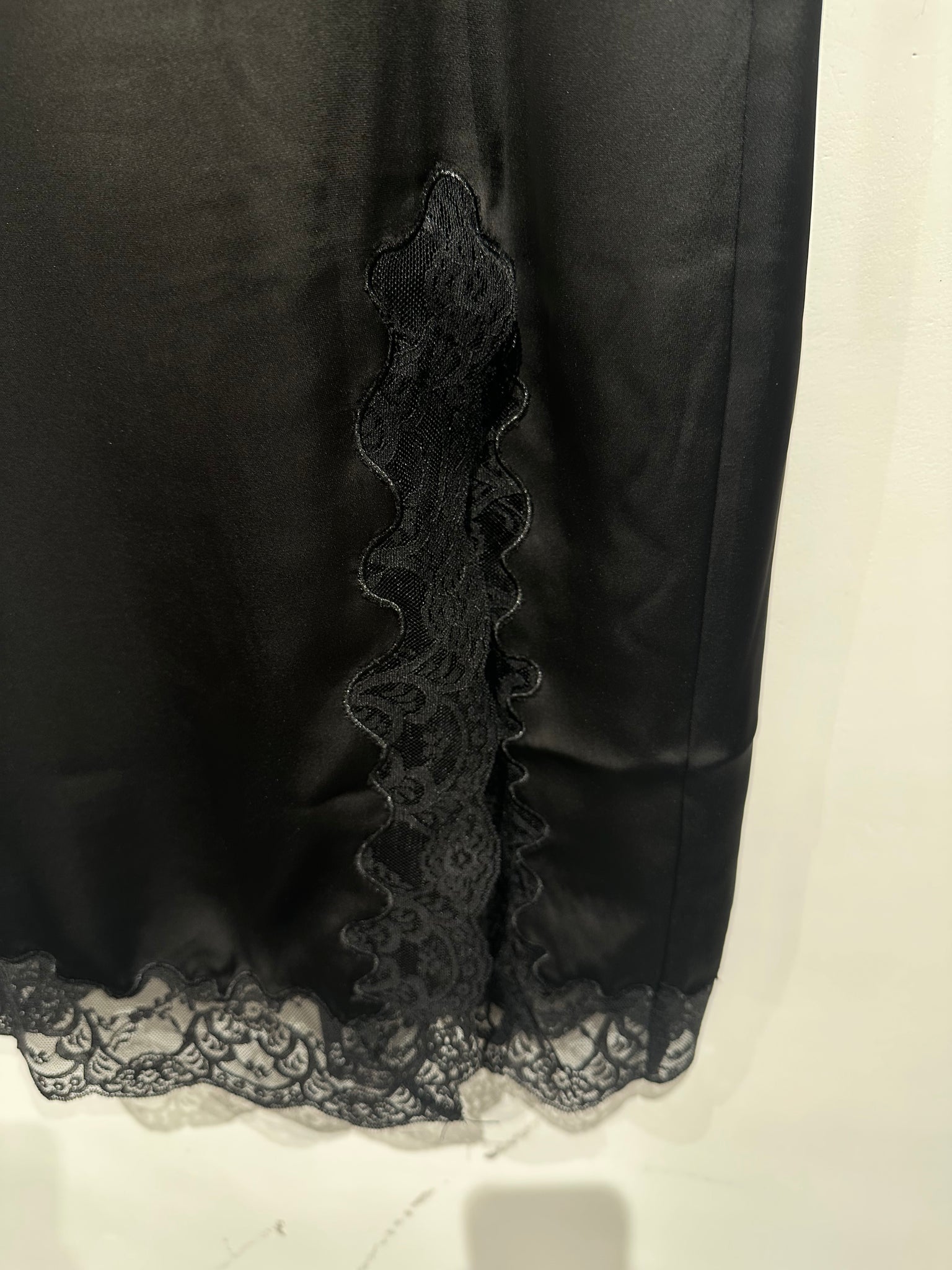 Quality Slit Lace Hem Satin Skirt