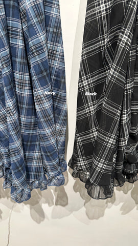 Check Flare Ruffle Hem Skirt
