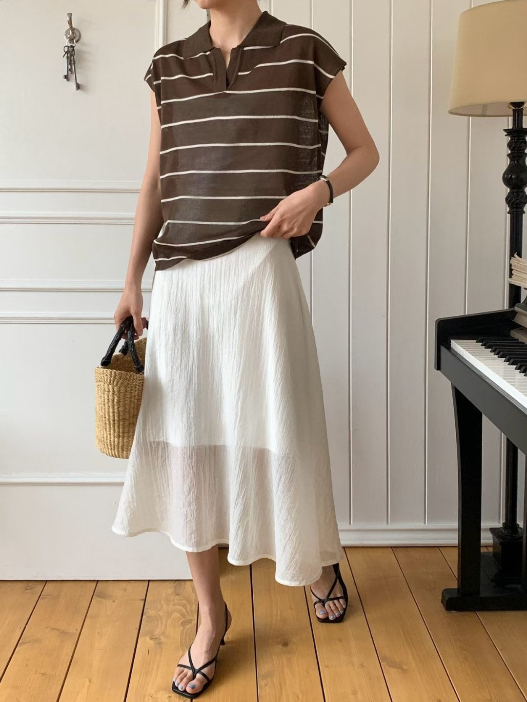Essential Open Collar Stripe Polo Knit Top (限時超抵快閃價$268至今晚23:59, 19-20Jul 超抵價$298, 之後批發價$348)