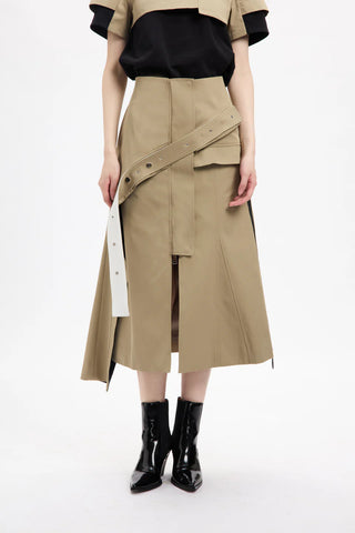 Asymmetric Khaki Layers Skirt