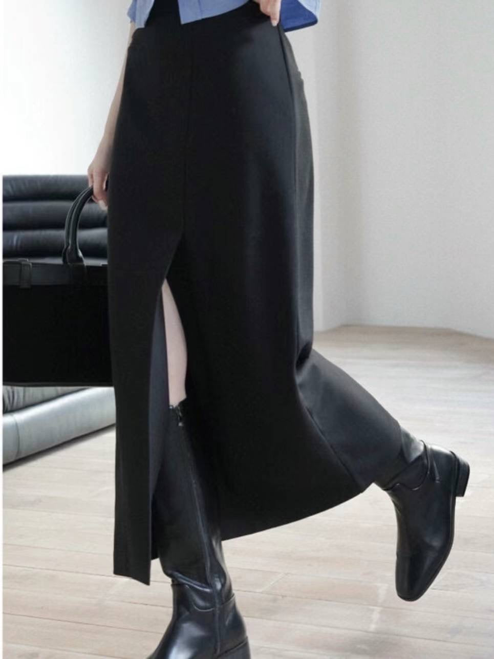 Front Slit Straight Skirt