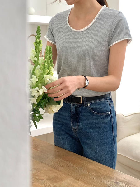 Lace Trime Ribbed Tee