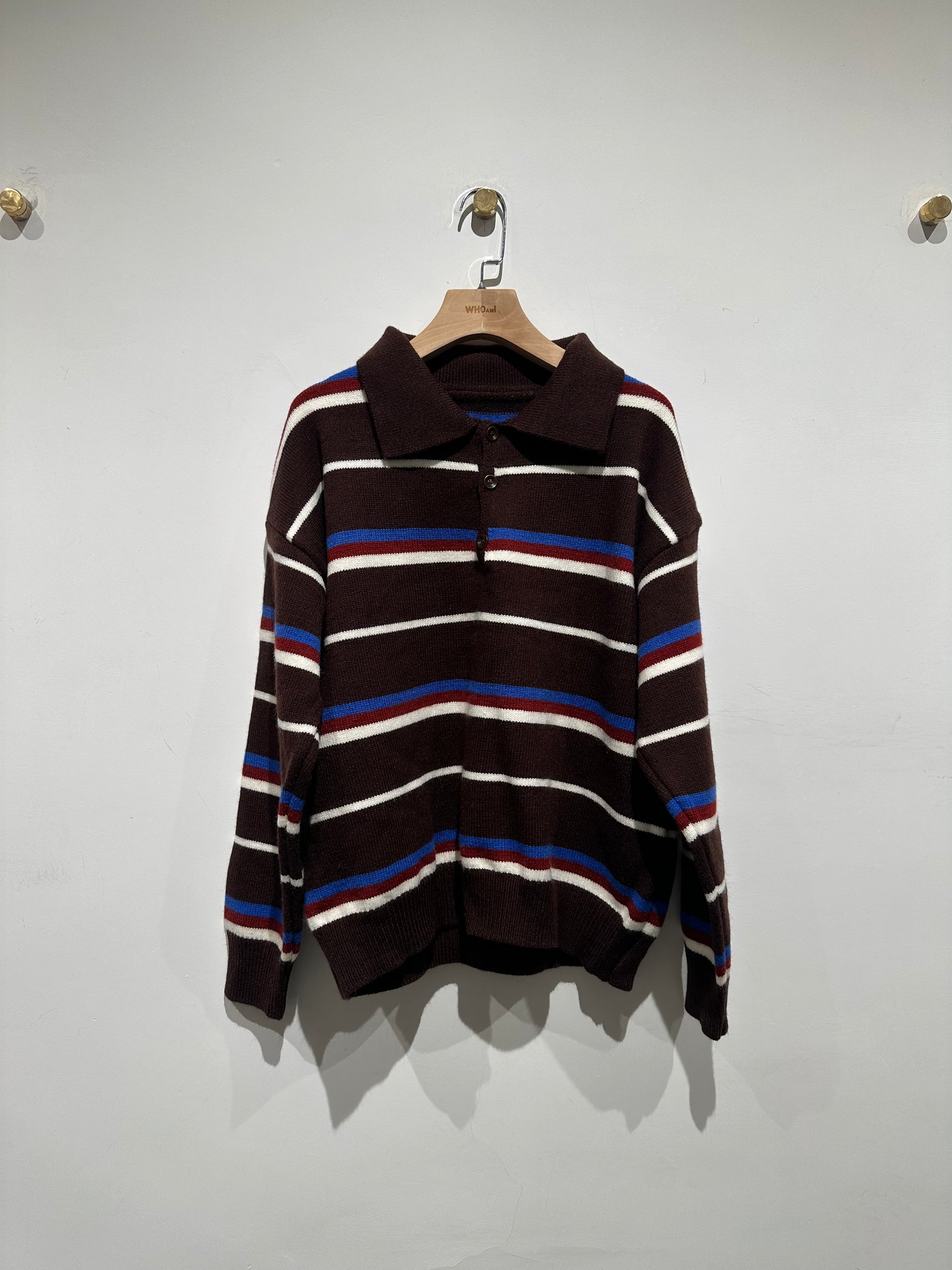Stripe Oversize Polo Knit Top