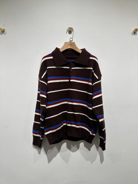 Stripe Oversize Polo Knit Top