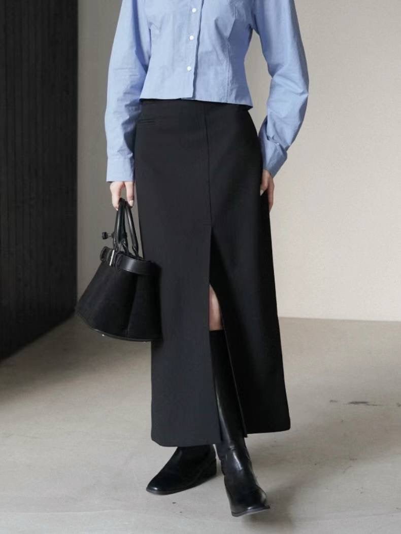 Front Slit Straight Skirt