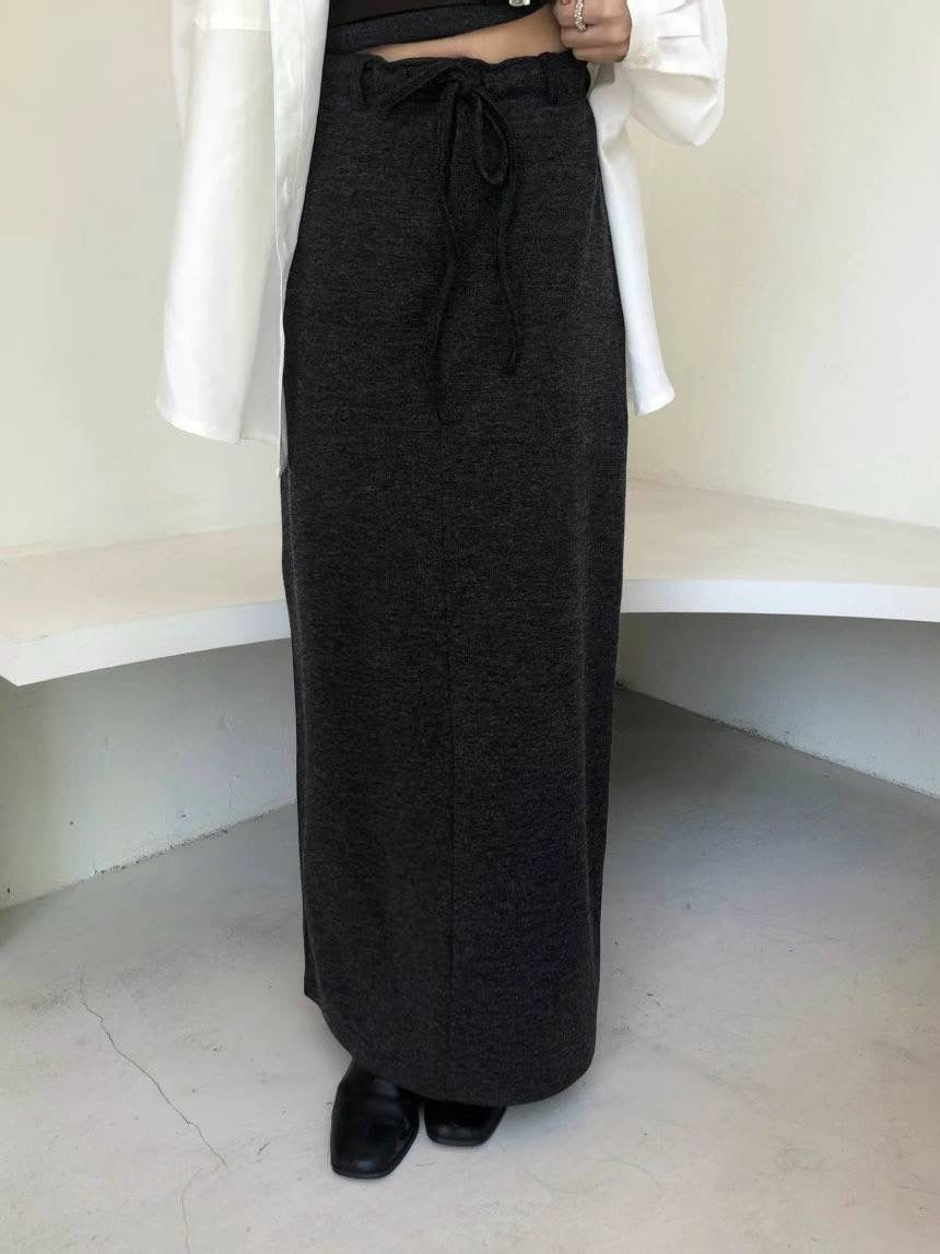 drawstring Long Wool Skirt