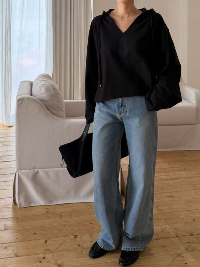 V Neck Boxy Hoodies