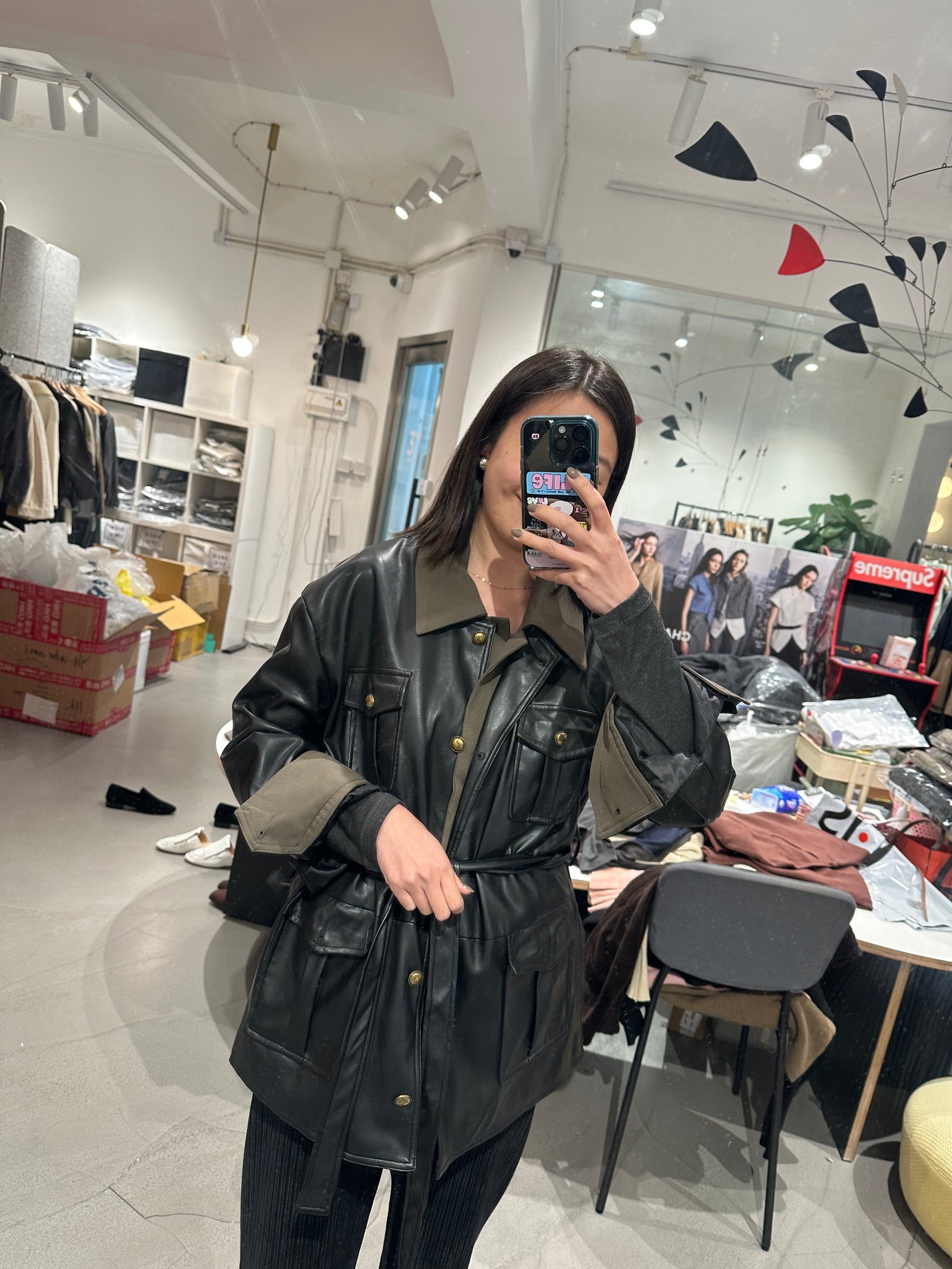 Two Layers Faux Leather Jacket