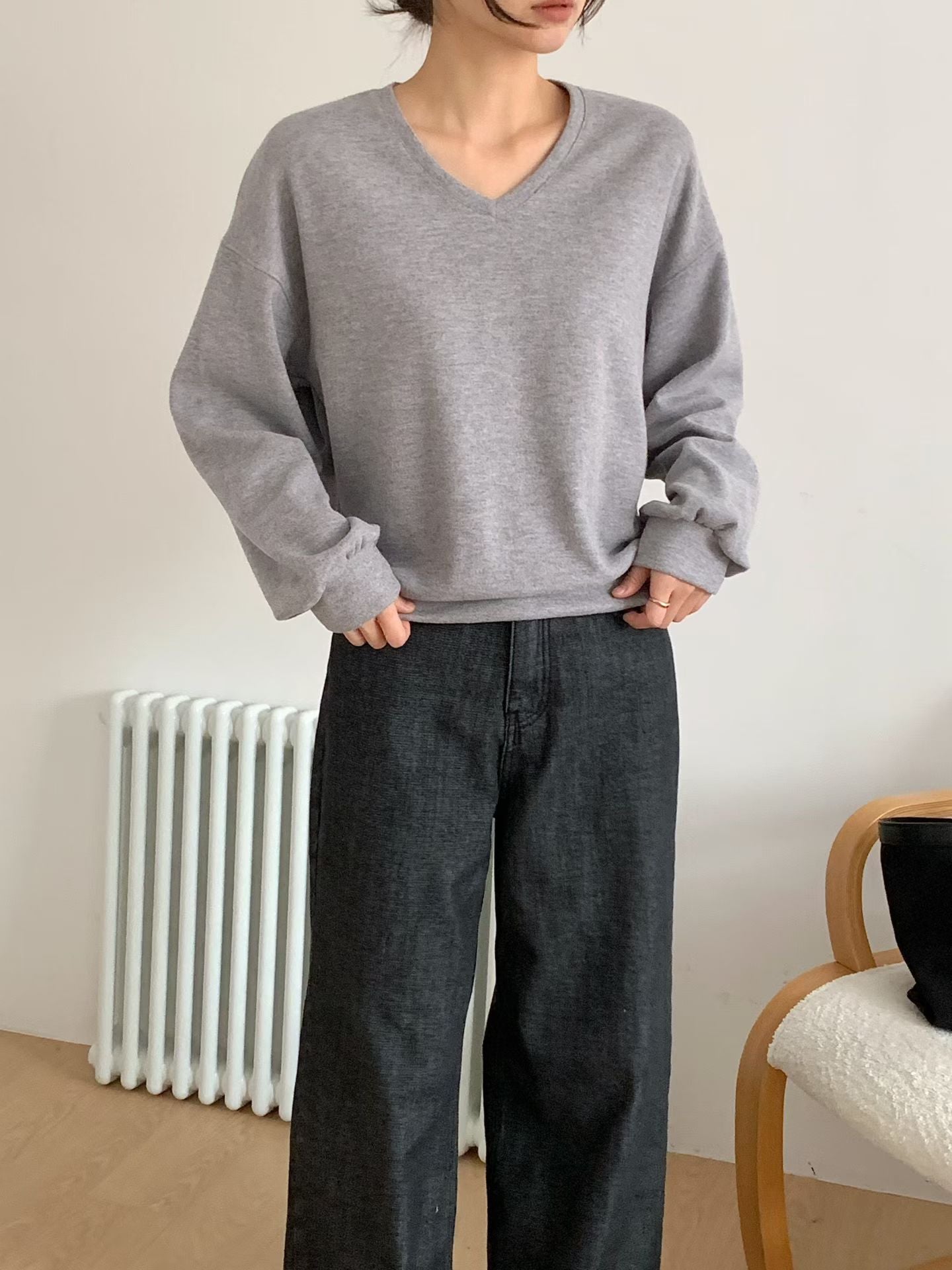 V Neck Fit Cut Knit Sweater (加購$228)