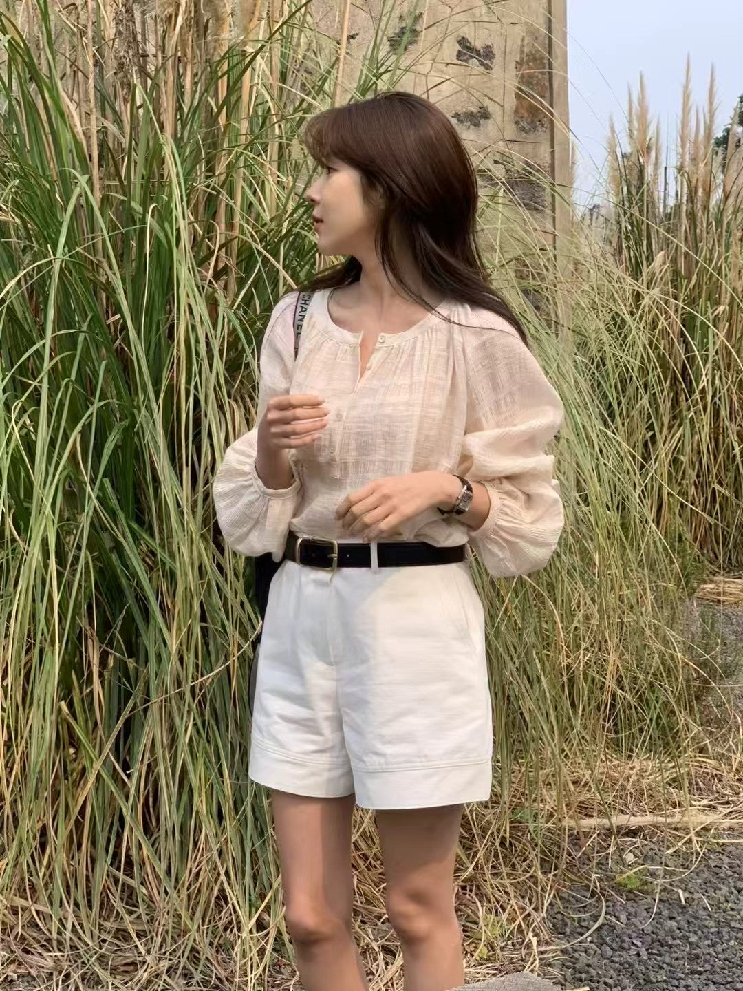 Sherring Open Button Blouse