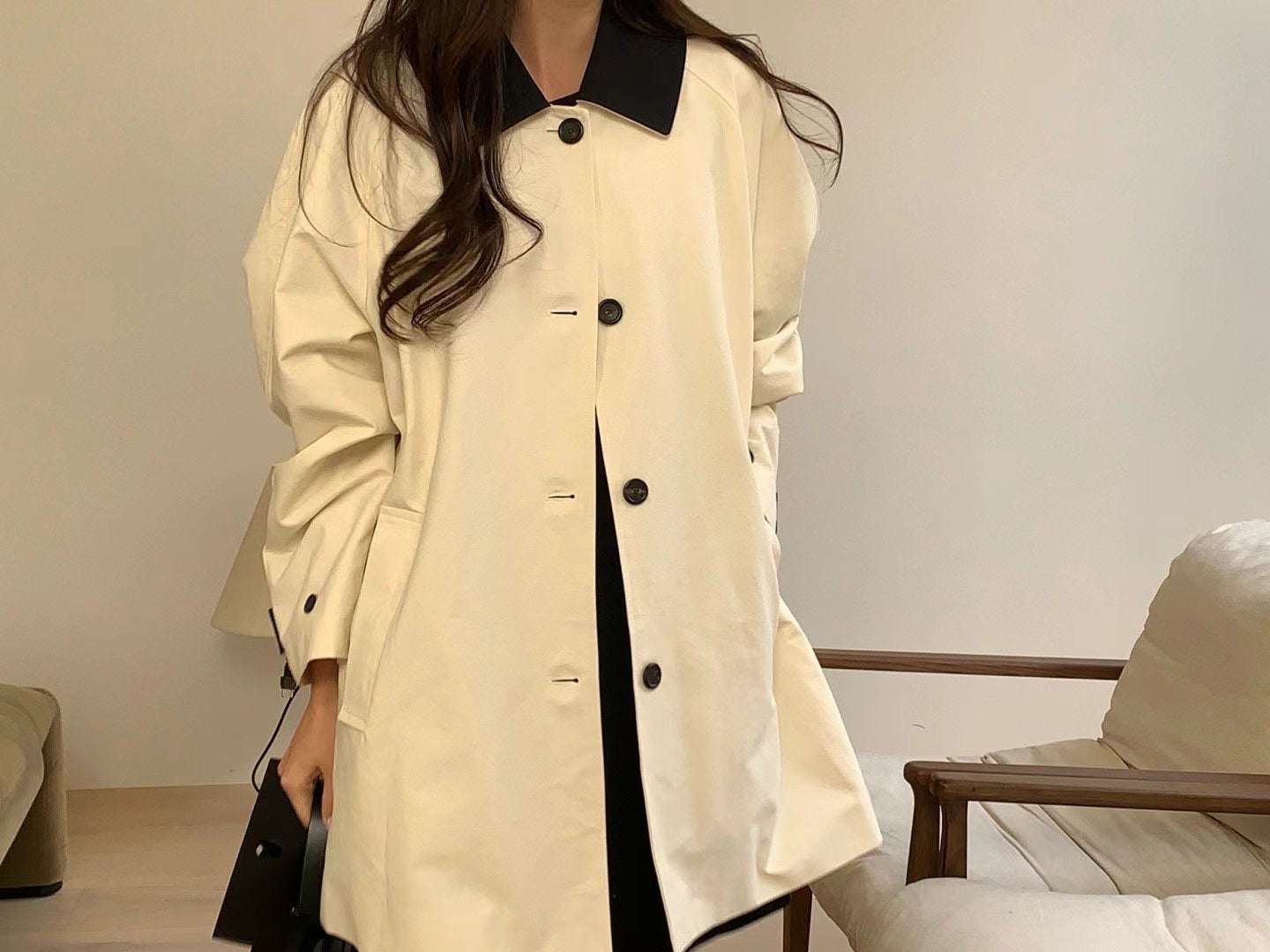 Two Tone Mid Trench Coat