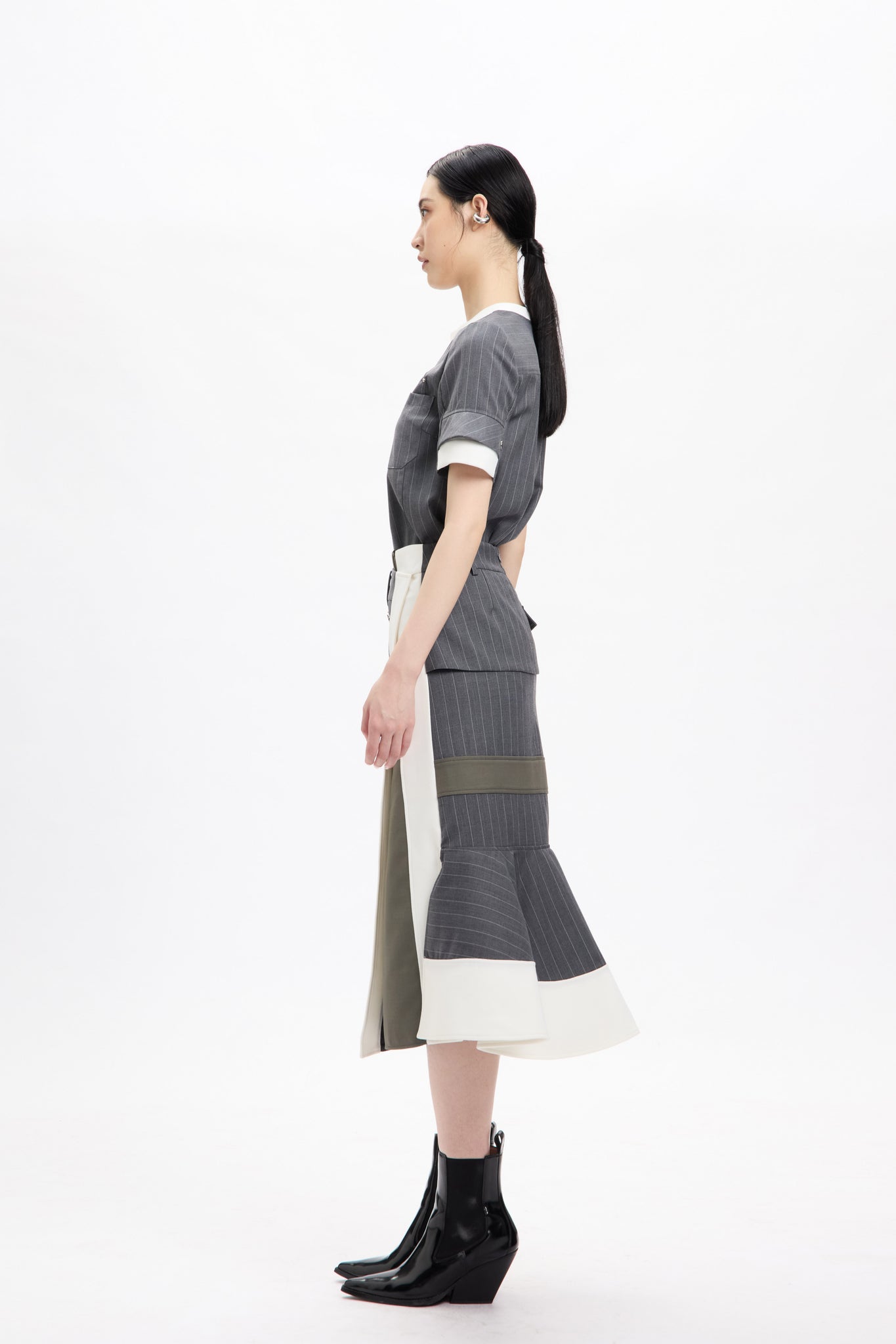 Combo Suiting Back Flare Skirt Grey