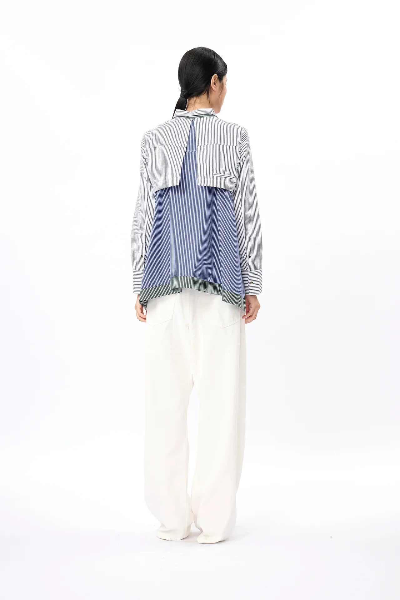 Self-Tie Peplum Combo Shirt