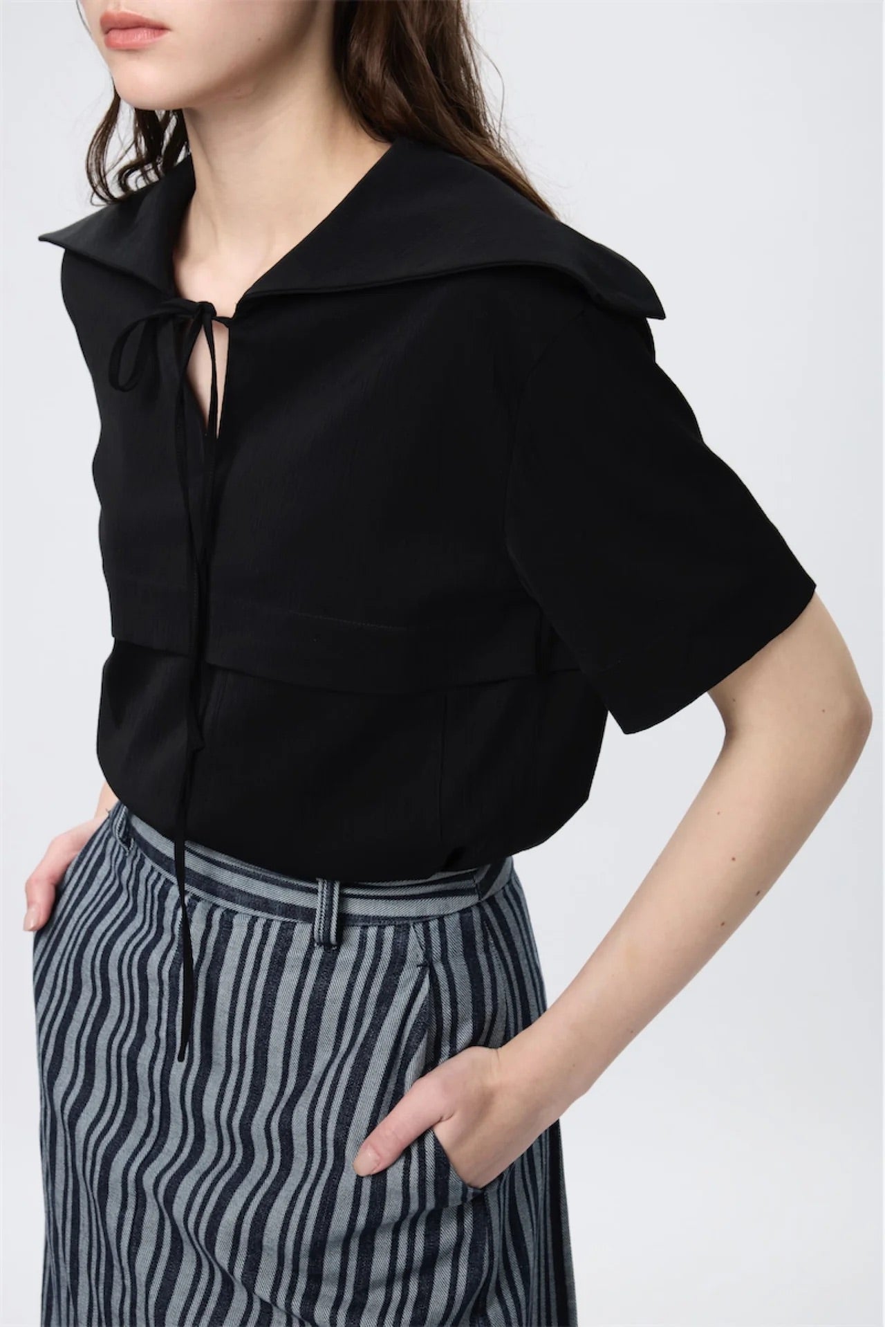 Large Collar V-Neck Blouse