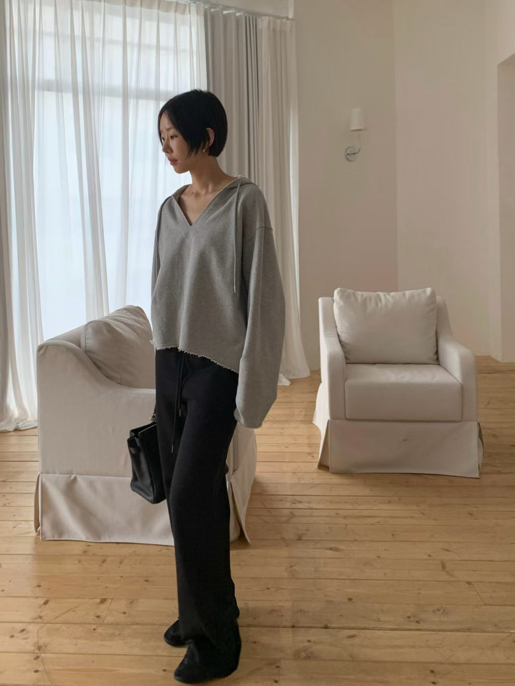 V Neck Boxy Hoodies