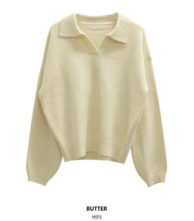 Open Collar Soft Pullover