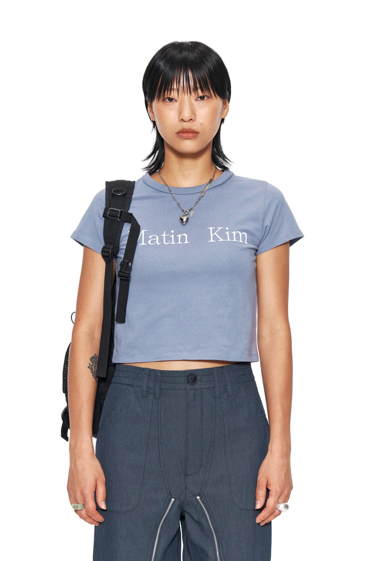 MATIN LOGO CROP TOP IN SMOKE BLUE