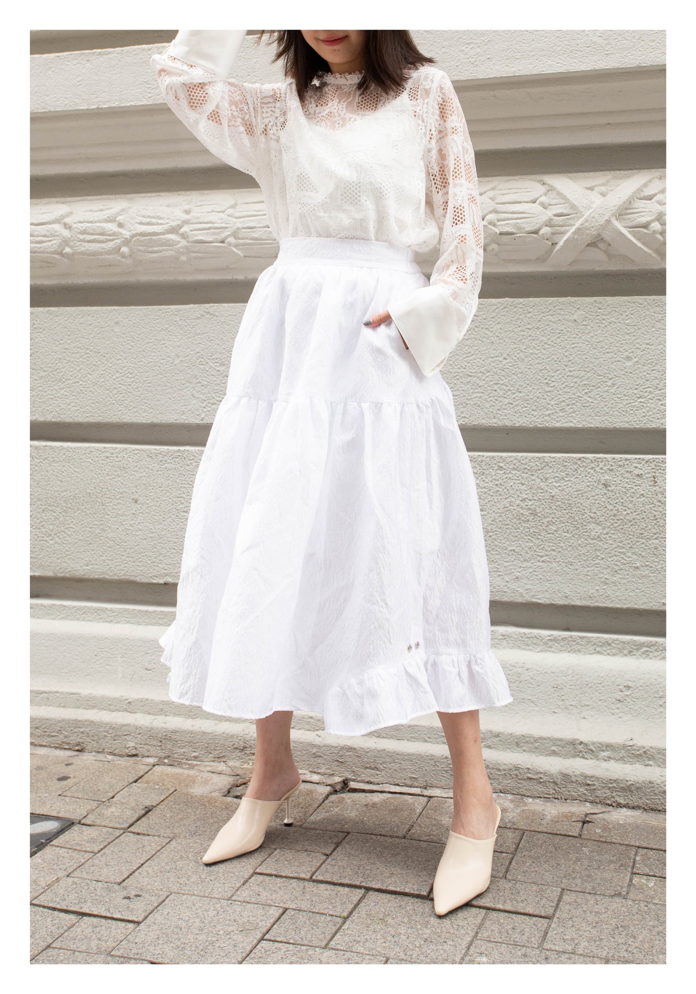 Floral Jacquard Skirt White - whoami