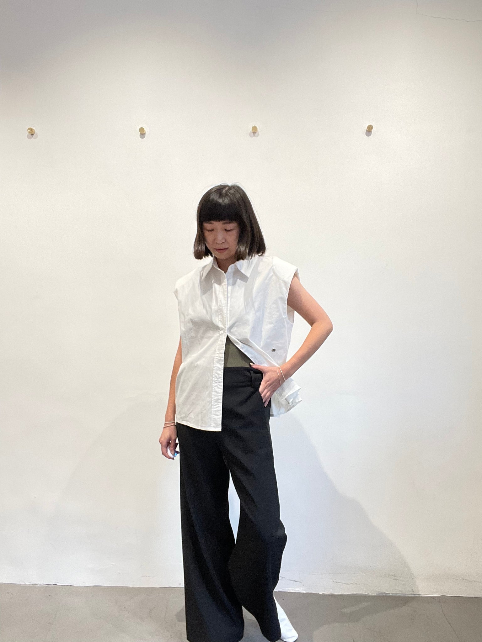 Side Button Tee Slim Side Button Shirt White