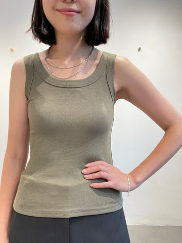 Essential Crew Neck Thick Strap Vest Military Green