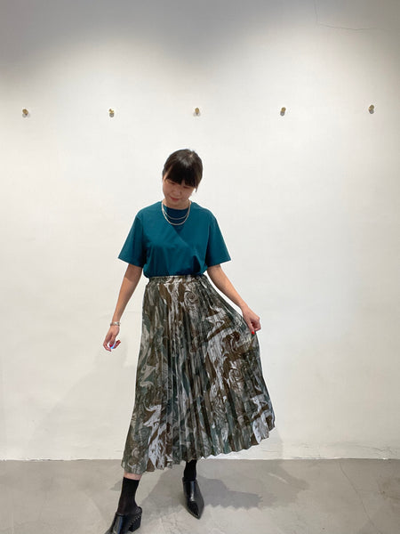 Fall Marble Print Pleated Skirt Mint