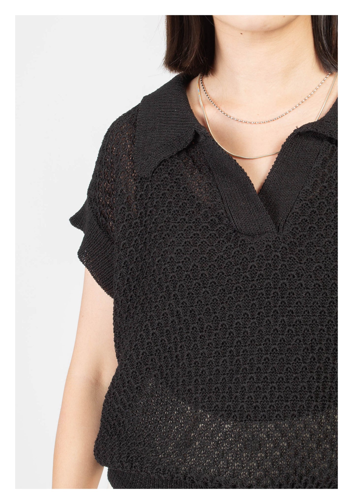 Nice Knit Pattern Blouse Black