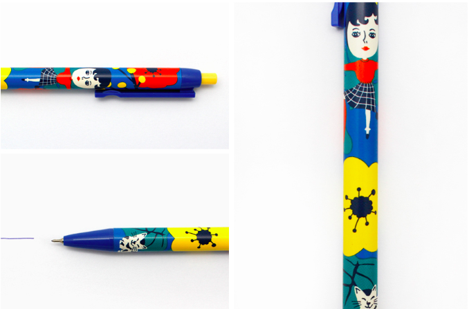 Aurore And Kitty Blue Ball Pen x 1pcs