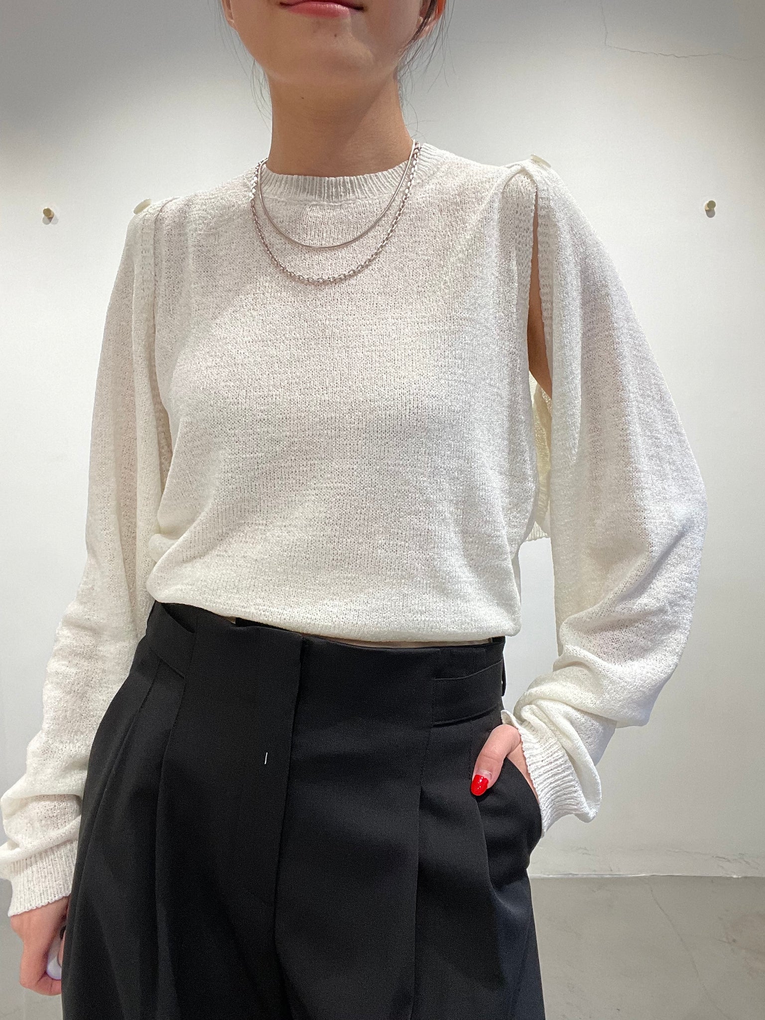 Must have Two Ways Shoulder Button Knit Top Ivory