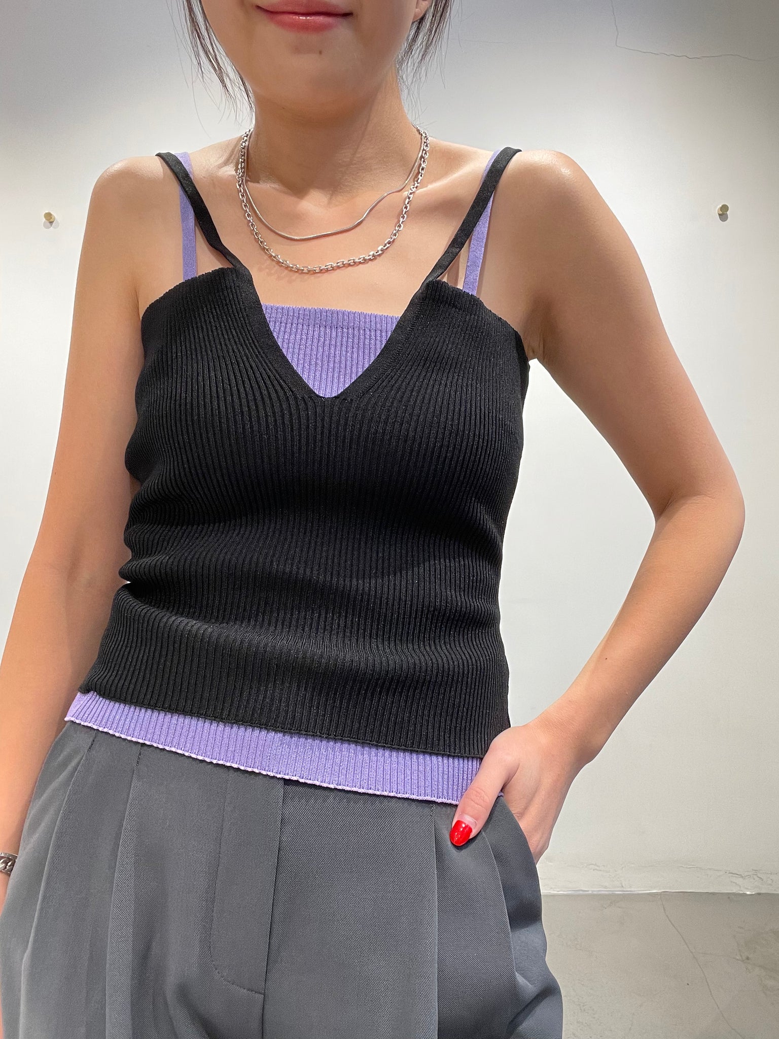 Deep Triangle Double Side Knit Camisole Black