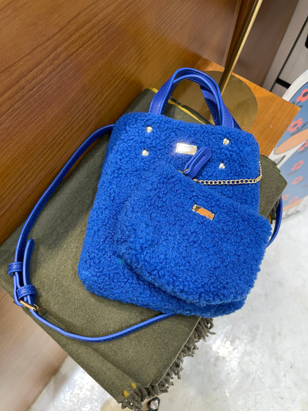 Shearling Mini Hand Bag With Coin Bag Blue