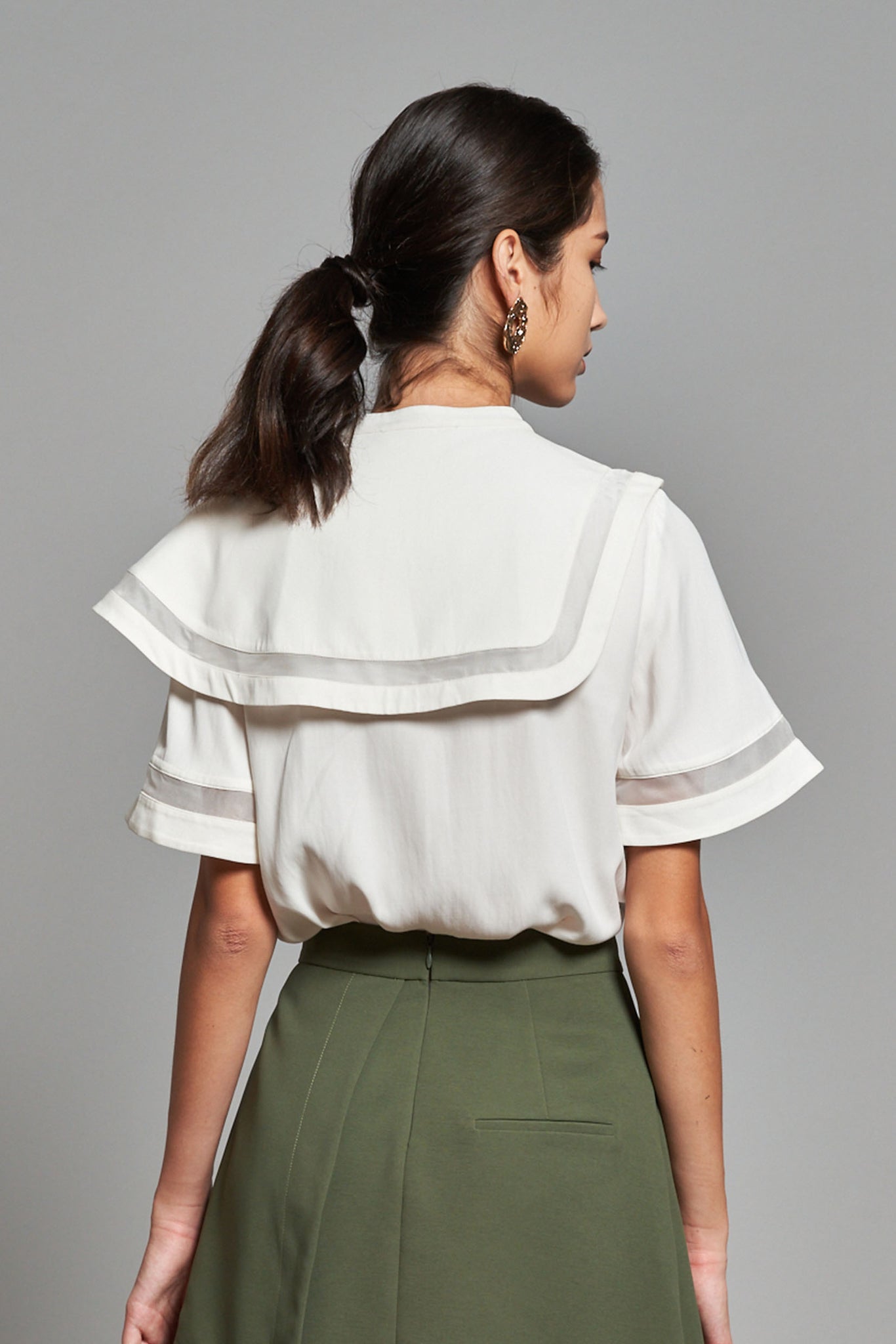 Asymmetric Layered Trimming Shirt White