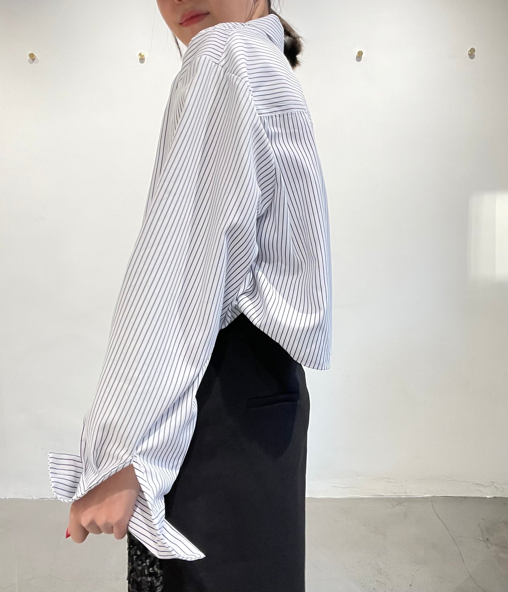 Premium Cropped Strip Shirt White