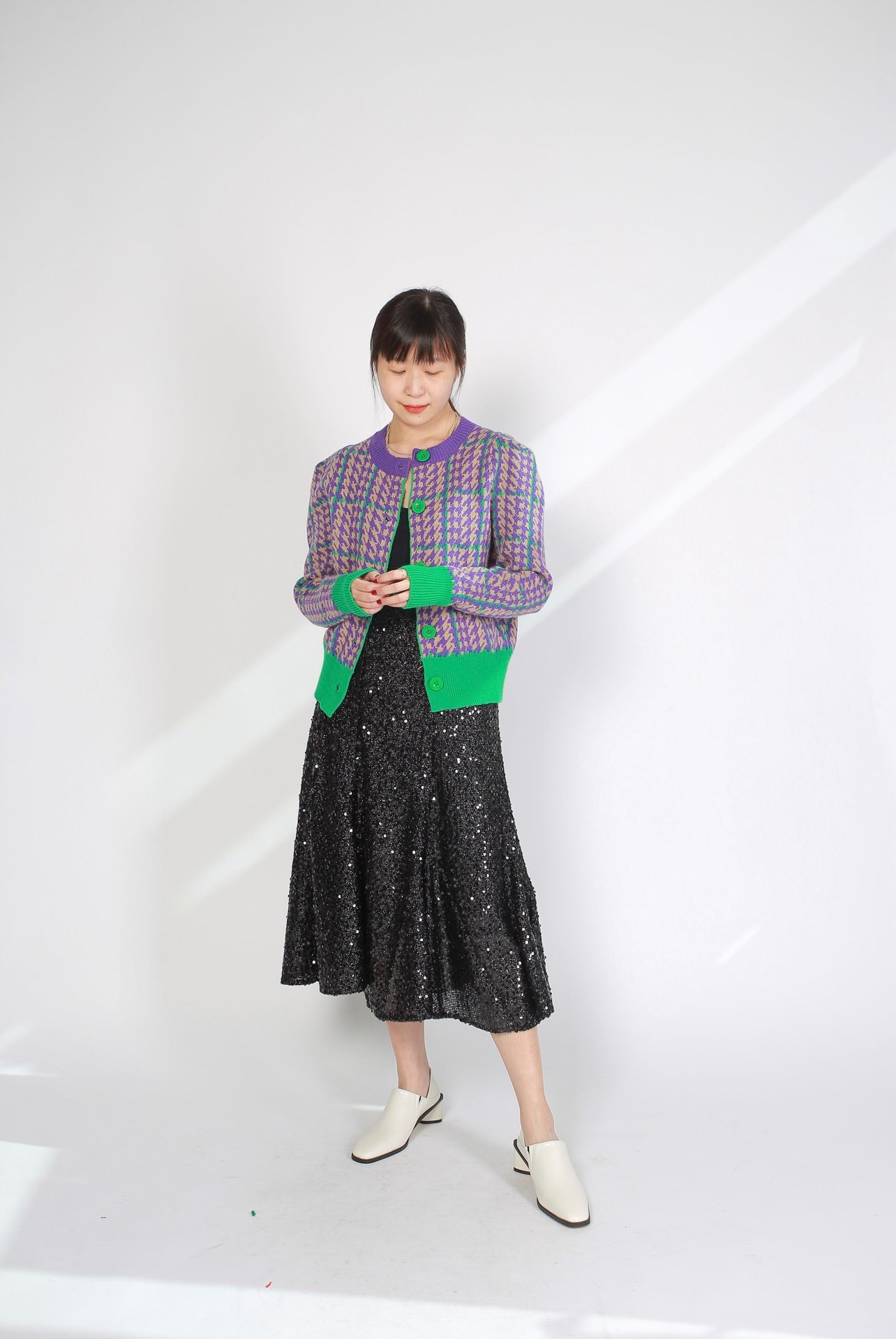 Houndstooth Colour Cardigan Green