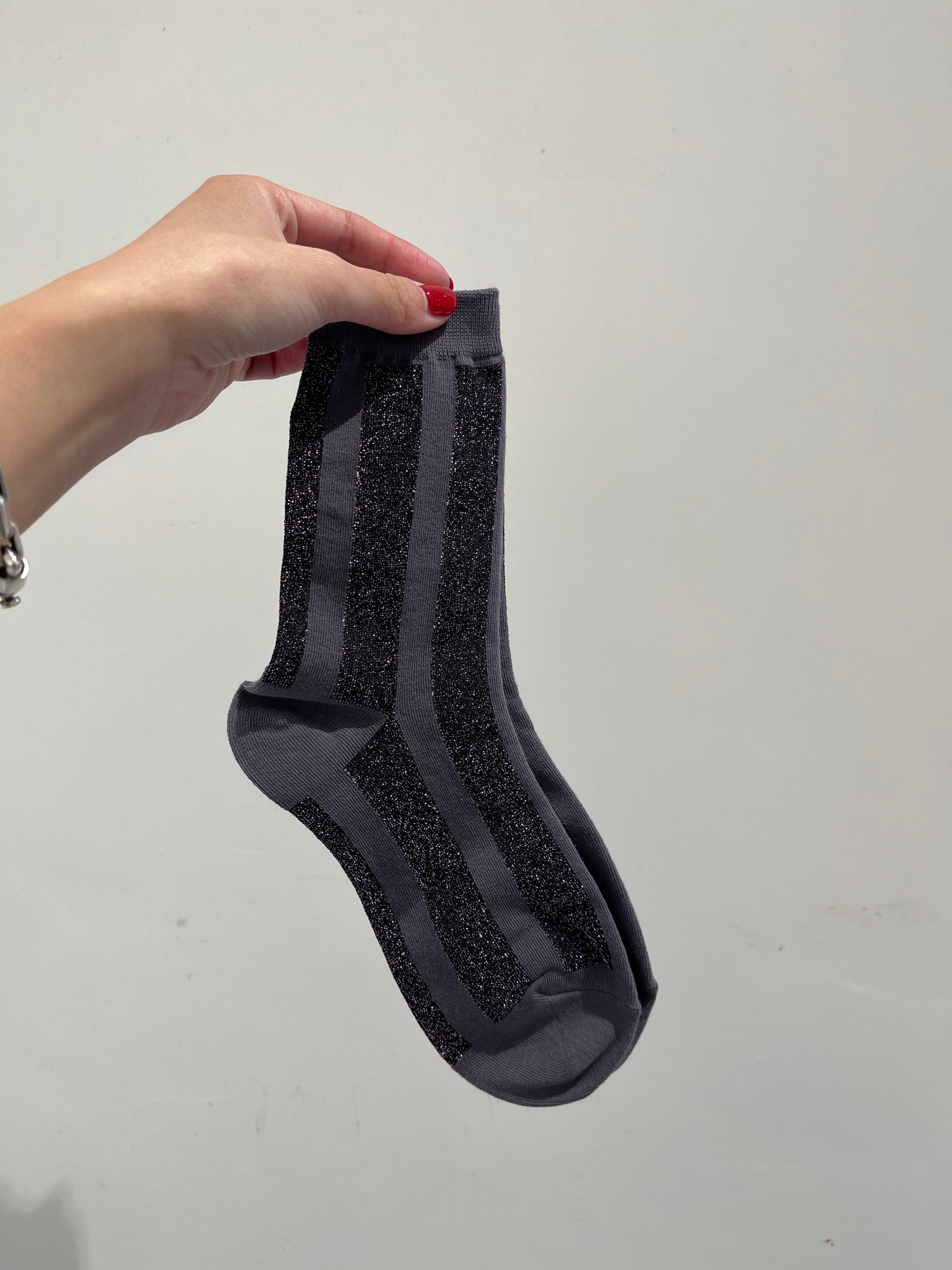 Mixed Glitter Stripe Socks Military Purple