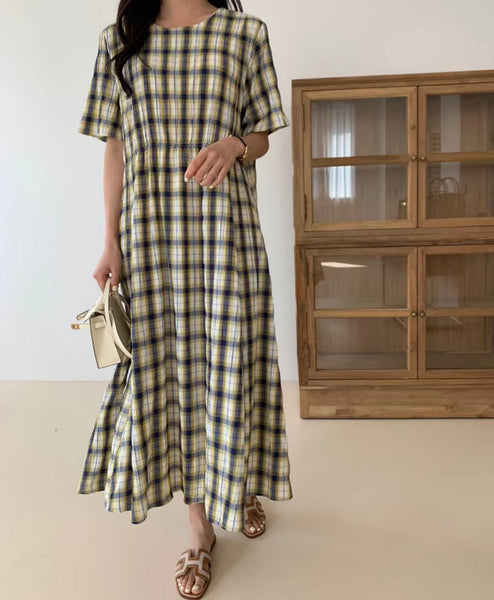 Cool Wrinkle Checker Dress Yellow