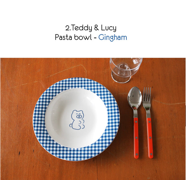 Teddy And Lucy Pasta Bowl Gingham